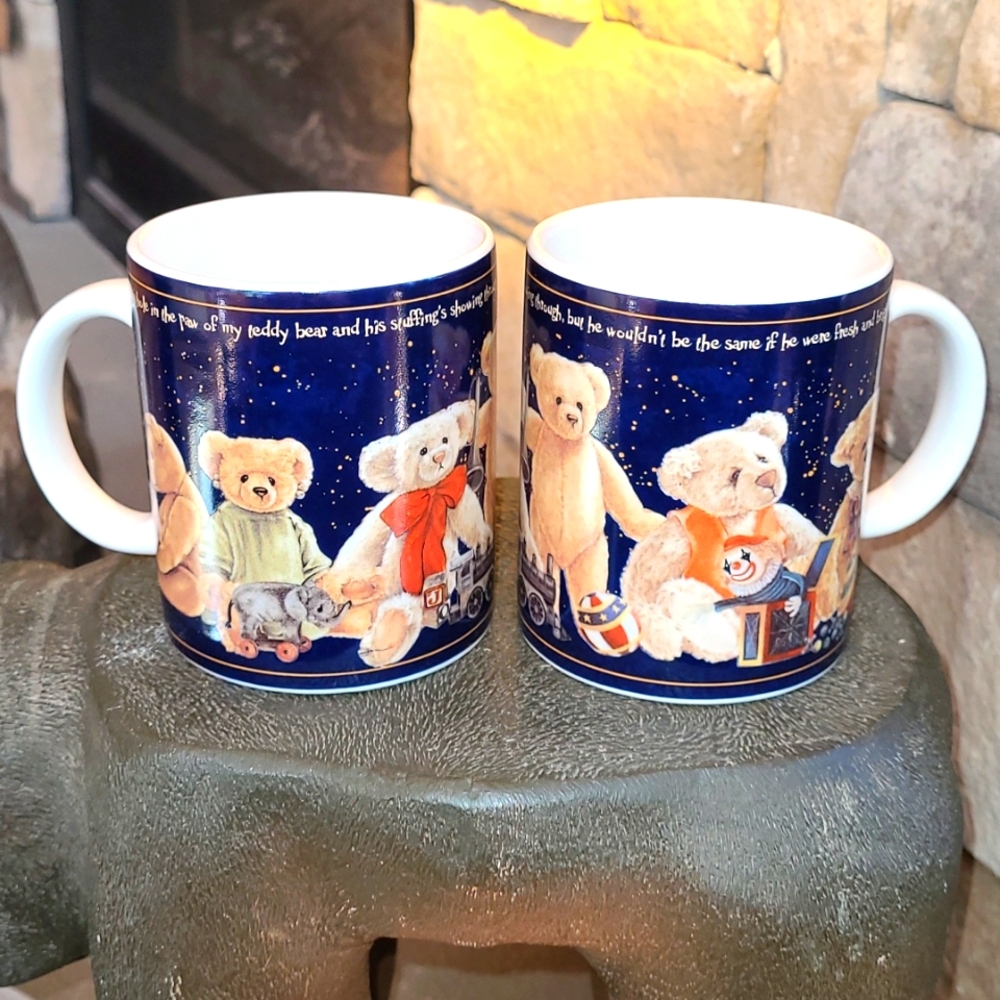 Vintage Teddy Bears in Toy Land with Clown Jack-in-Box, Train Coffee Mug Set NIB